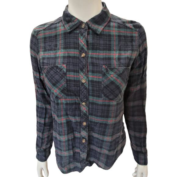 Abercrombie & Fitch Womens Green Blue Plaid Flannel Shirt M Cotton Viscose Blend - Picture 7 of 9